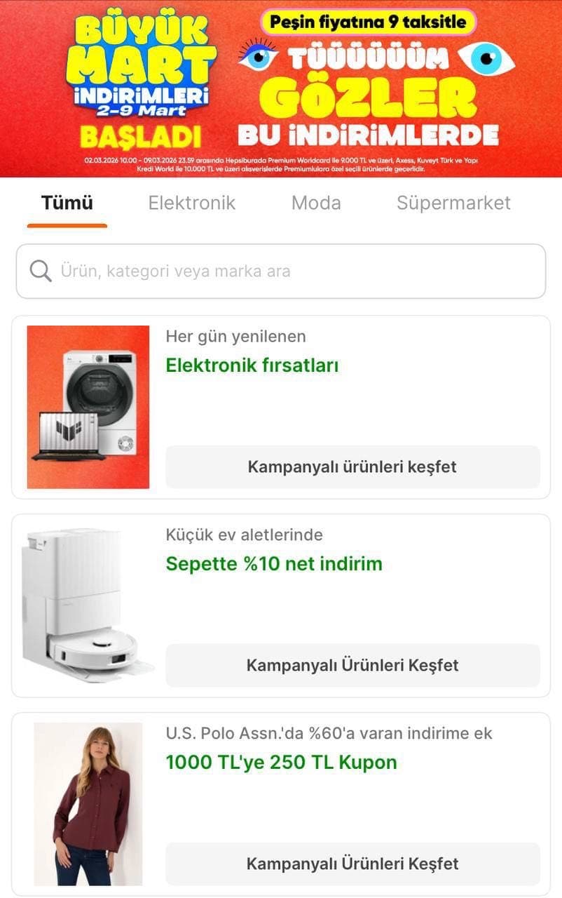 Hepsiburada Büyük Mart İndirimleri Başladı  ✅Birçok Kategori Ve Üründe İyi Fiyatlar Var