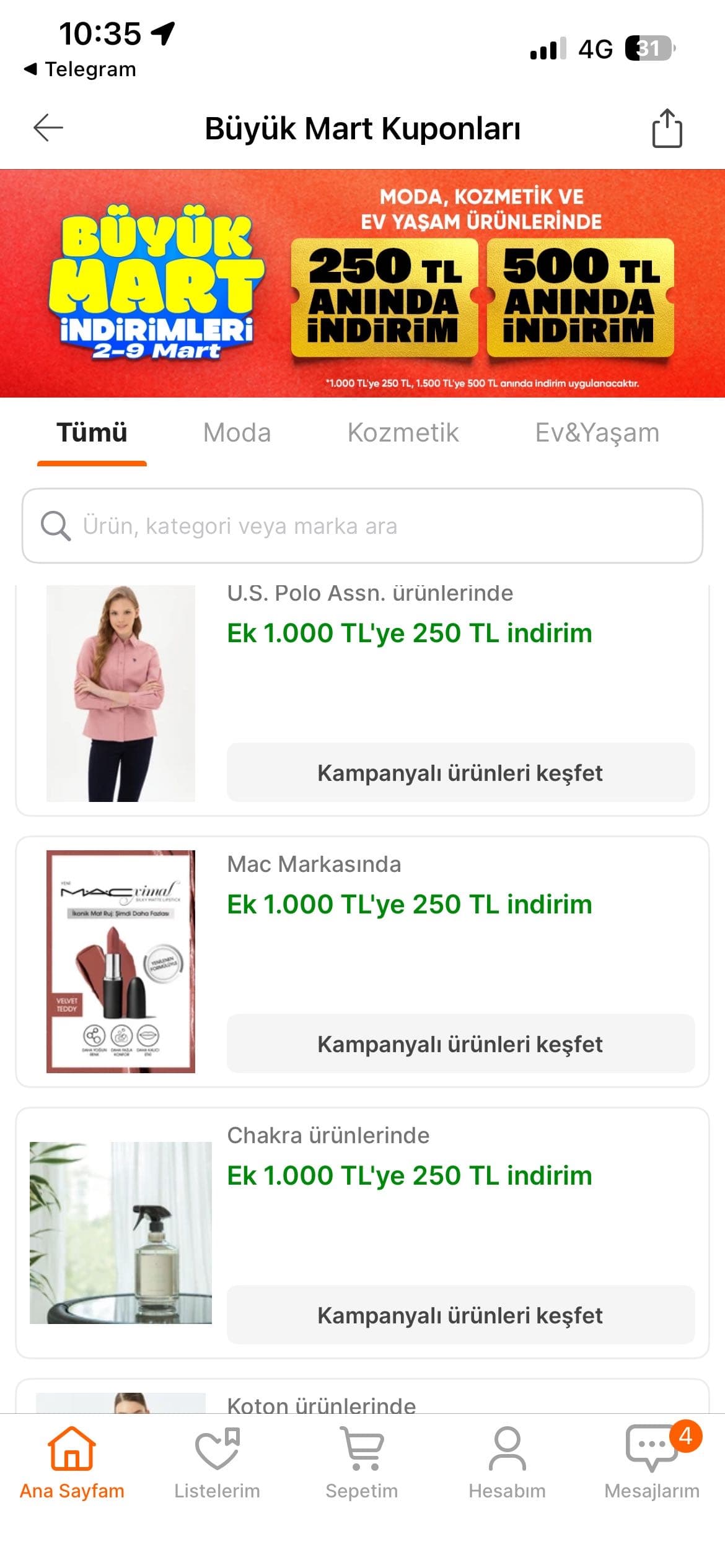 hepsiburada Kozmetik, Kişisel Bakım, Giyim ve Ev & Yaşam 1500/500 & 1000/250 kupon fırsatları!